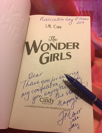 Title page of The Wonder Girls for the 'first book out of the box' runner up dated 4th October 2019