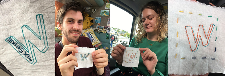 Young man and young woman, showing off their finished badges