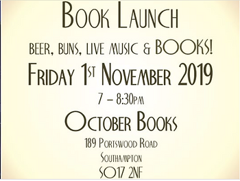 Book Launch invitation - 7pm 1 Nov 2019 October Books in SOuthampton- picture links to Eventbrite