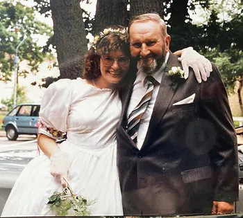 J.M. Carr on her wedding day in 1986 with her dad.