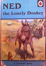 front cover of a Ladybird book called Ned the Lonely Donkey showing a picture of a donkey