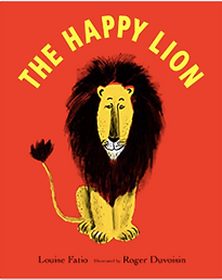front cover of The Happy Lion picture book showing an illustration of the lion